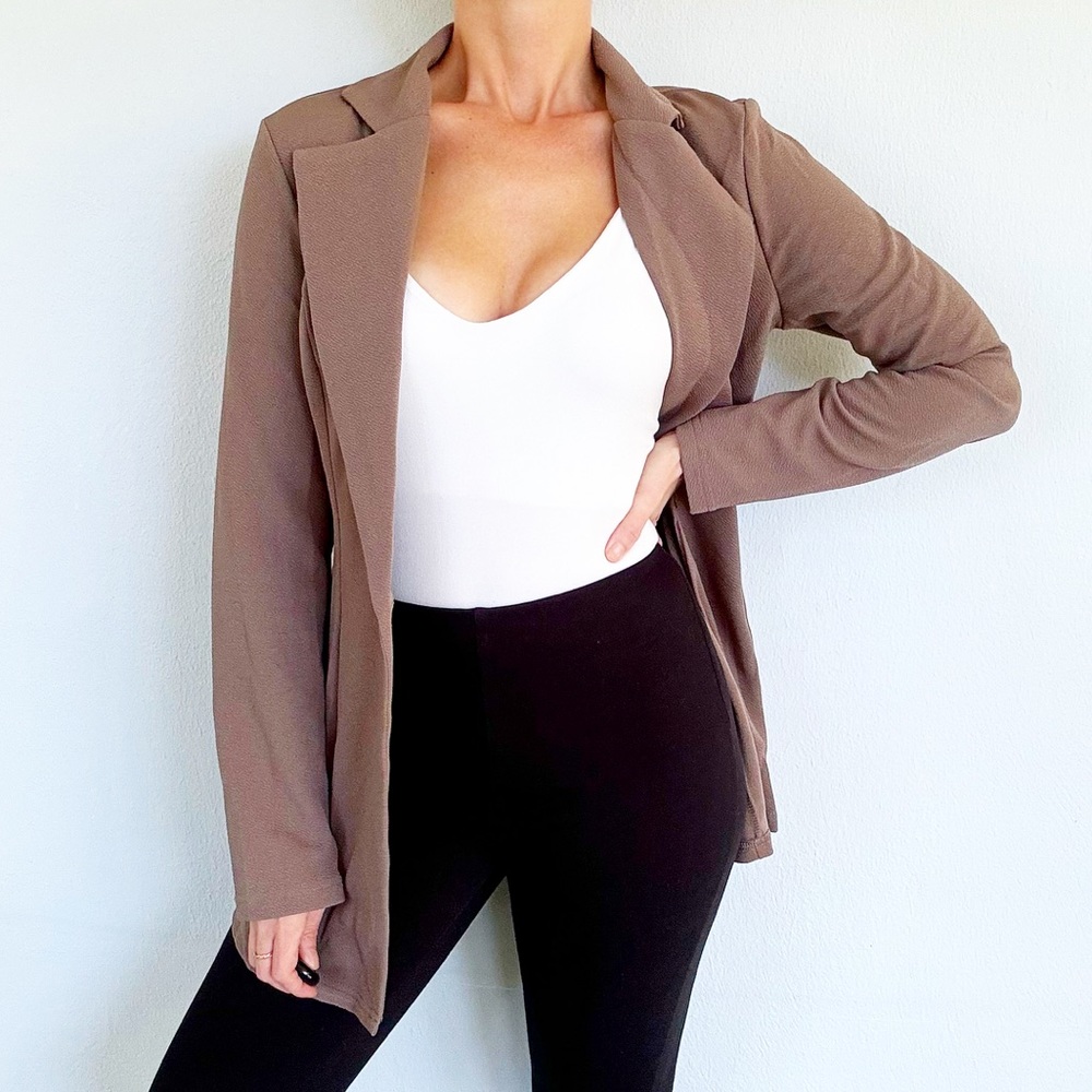 Women’s Taupe Open Front Blazer Jacket
